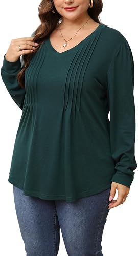 HBEYYTO Womens Plus Size V Neck T Shirts Long Sleeve Tops Casual Fall Shirts Loo