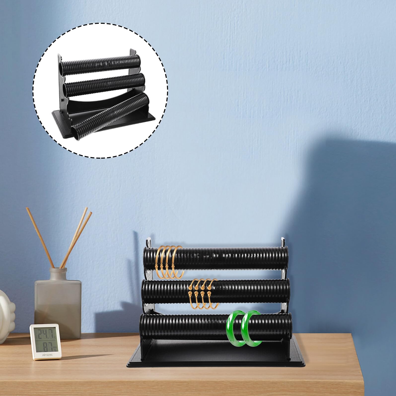 Abaodam Expositor de Pulseras y Relojes de Pvc Negro 3 Niveles Desmontable, Organizador Compacto para Baño o Tienda, Soporte Práctico y Funcional