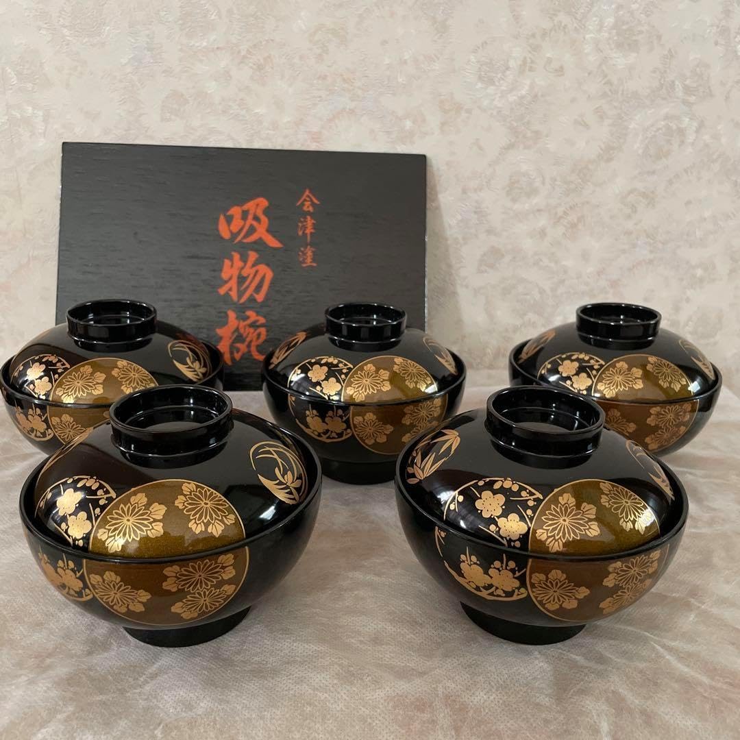 会津塗 お碗揃 5セット 会津塗漆器 椀 5個セット 金色模様 K Amazon.co.jp: 会津塗 お汁椀 5客