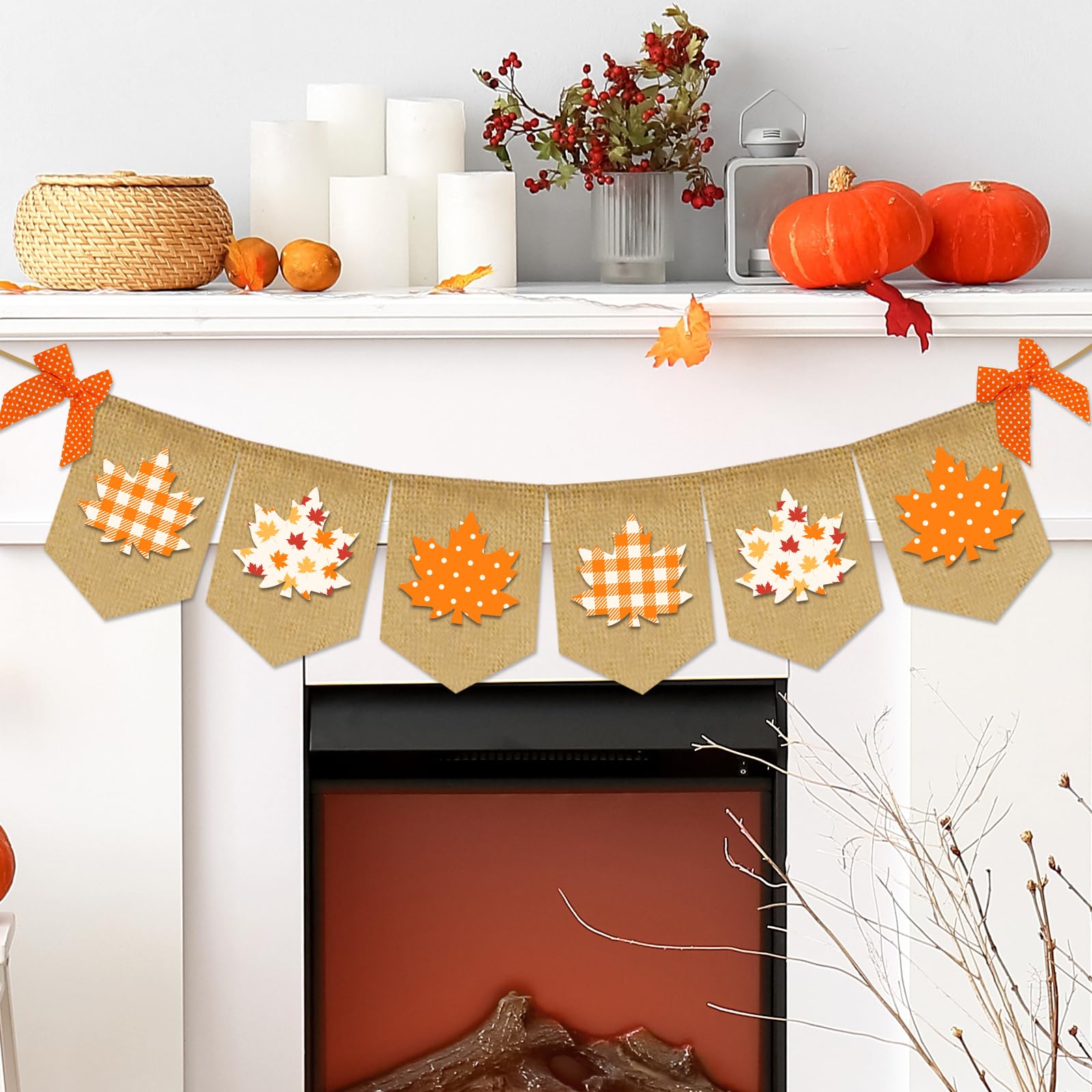 Happy Fall Burlap Banner - Rustic Maple Leaf Autumn Decor For Thanksgiving & Harvest Parties