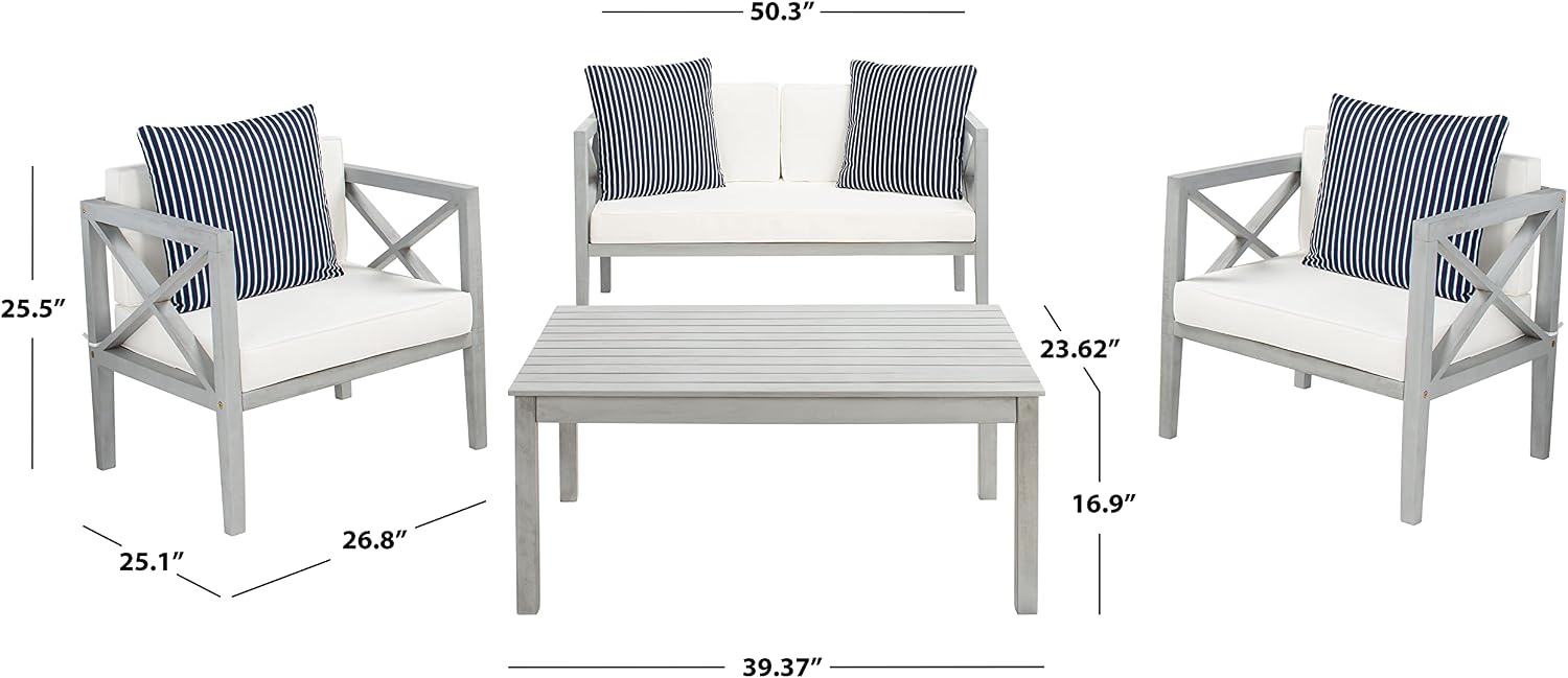 Safavieh Outdoor Nunzio Grey and Beige 4-Piece Patio Set (Pillows Included)