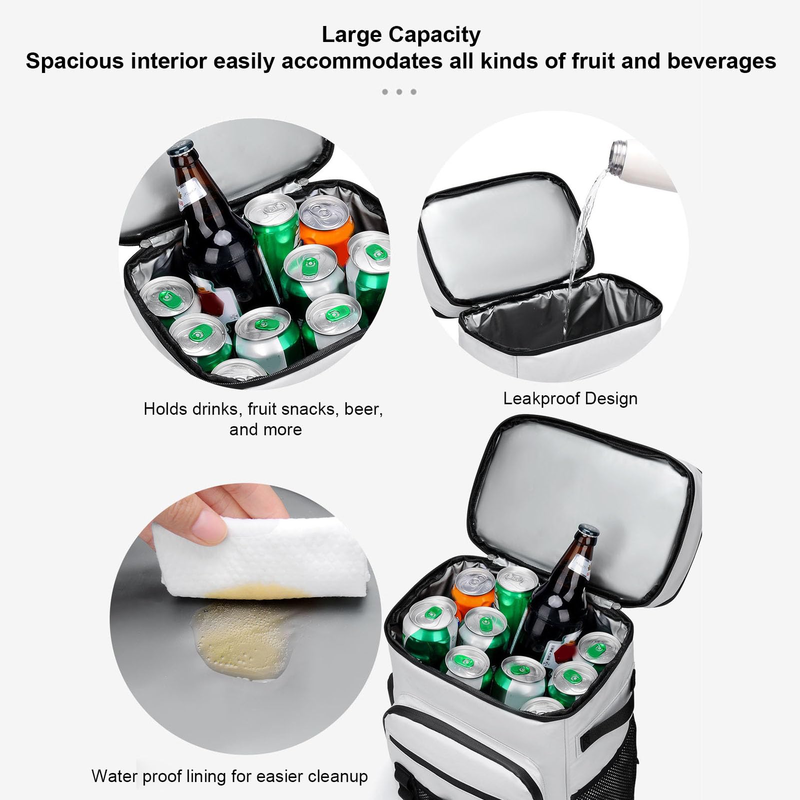 Sxhlseller Zaino Termico Isolato da 46 Litri |Borsa Termica Impermeabile a Tenuta Stagna per Viaggi in Campeggio, Picnic Sulla Spiaggia, Grigia 18,1x7,5x12,6 Pollici