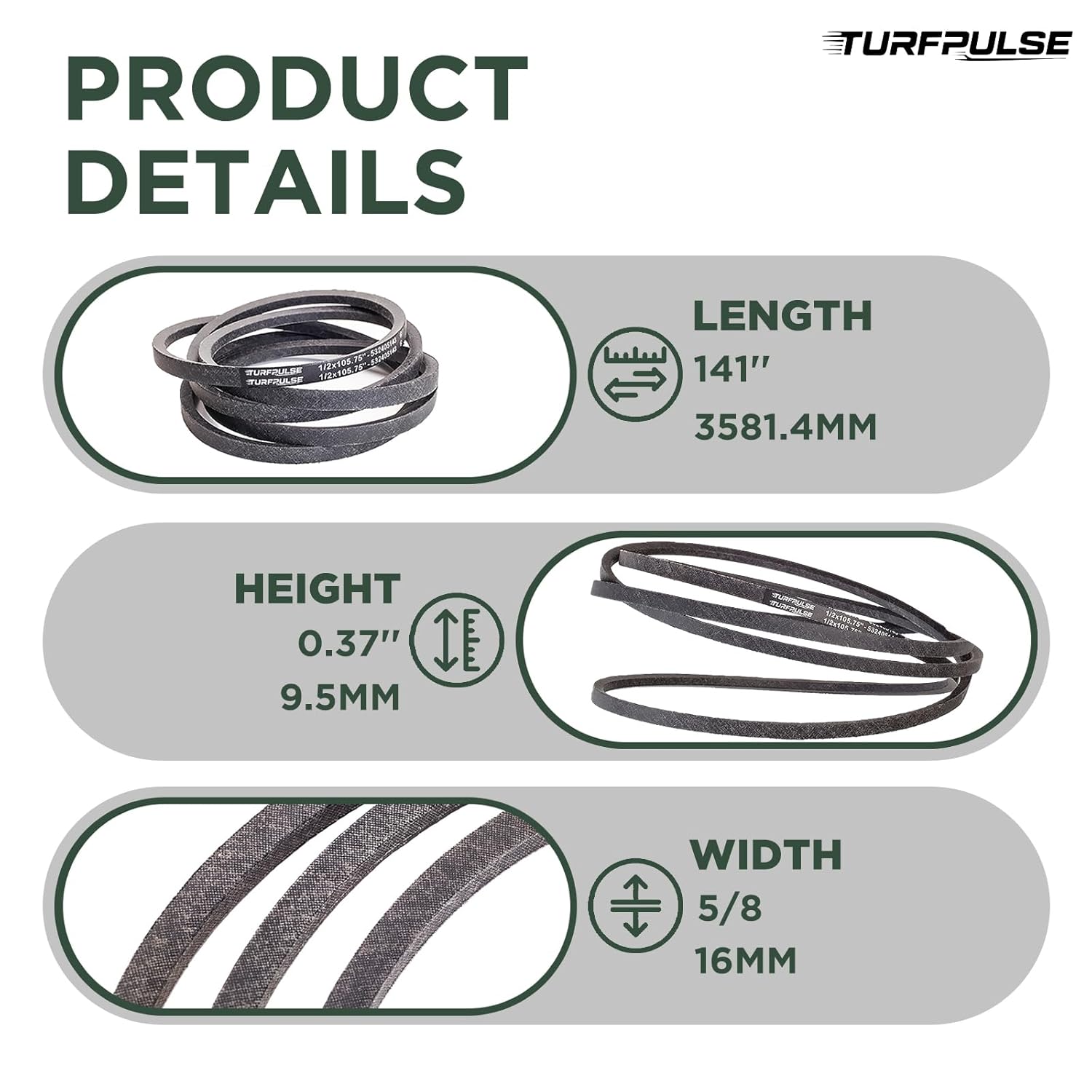 Lawn Mower Deck Belt Replace 041-4022-00 for Bad Boy MZ Magnum 54" (2013-2016) Lawn Mower Replacement Part Accessories, 5/8 Inch x 141 Inch