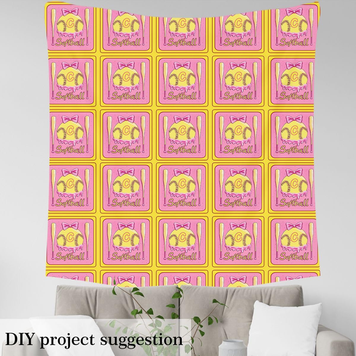 Homewish Mädchen Rosa Creme Baseball Flanell Stoff Meterware 460x150cm Anfangsbuchstabe C Stoffe zum Nähen Süß Schleife Donut Dessert Patchwork Stoffpakete Süß Sportspiel Stoff DIY Kunst