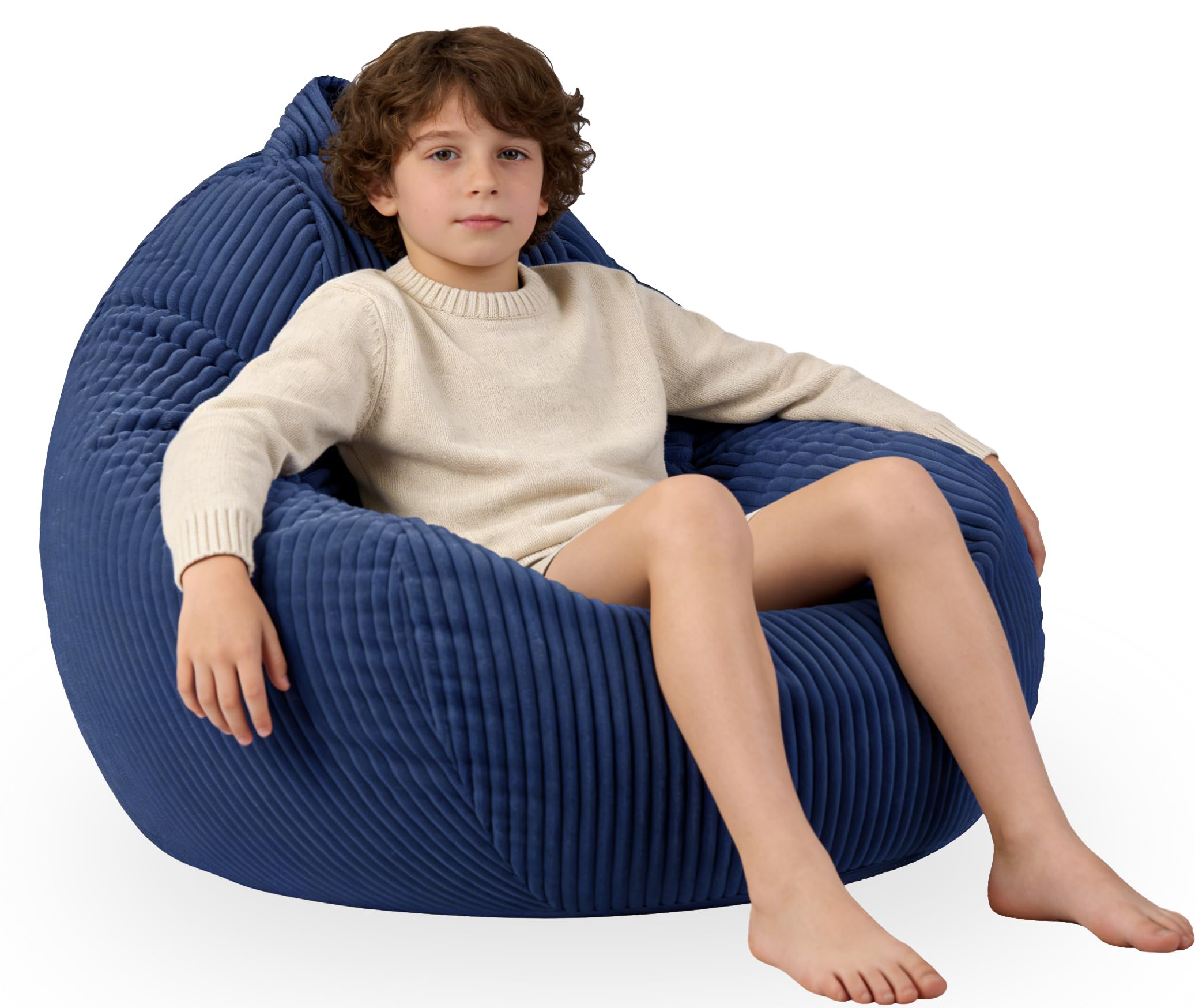 ENBAOHUI Bean Bag Chairs with Memory Foam Chairs for Kids Teens Toddler Faux Fur Sofa Chair with Handle Navy Blue
