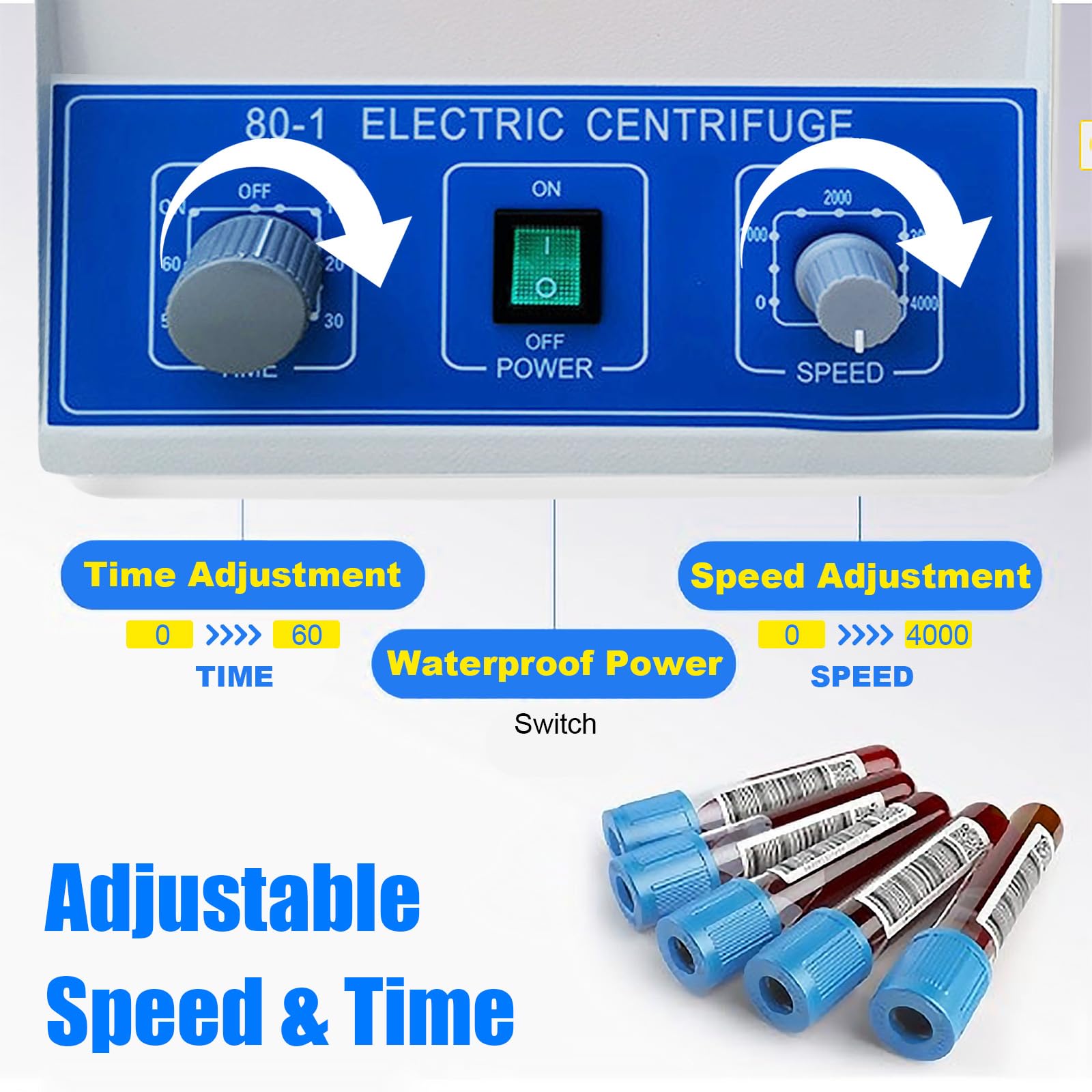 Centrifuga da Laboratorio, 220V 4000rpm Macchina Centrifuga Plasma, Centrifuga da Laboratorio con 20ml x 6 Provette, 1790xg, Timer 0-60 Minuti per Separazione di Campioni, Analisi Qualitativa