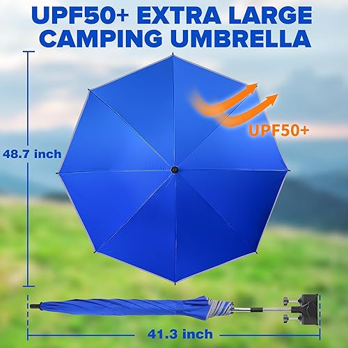 Miniatura 2 de Sombrilla de playa, paquete de 2 paraguas para silla de 48.7 pulgadas con abrazadera ajustable de 360, protección UV, sombrilla grande para silla de