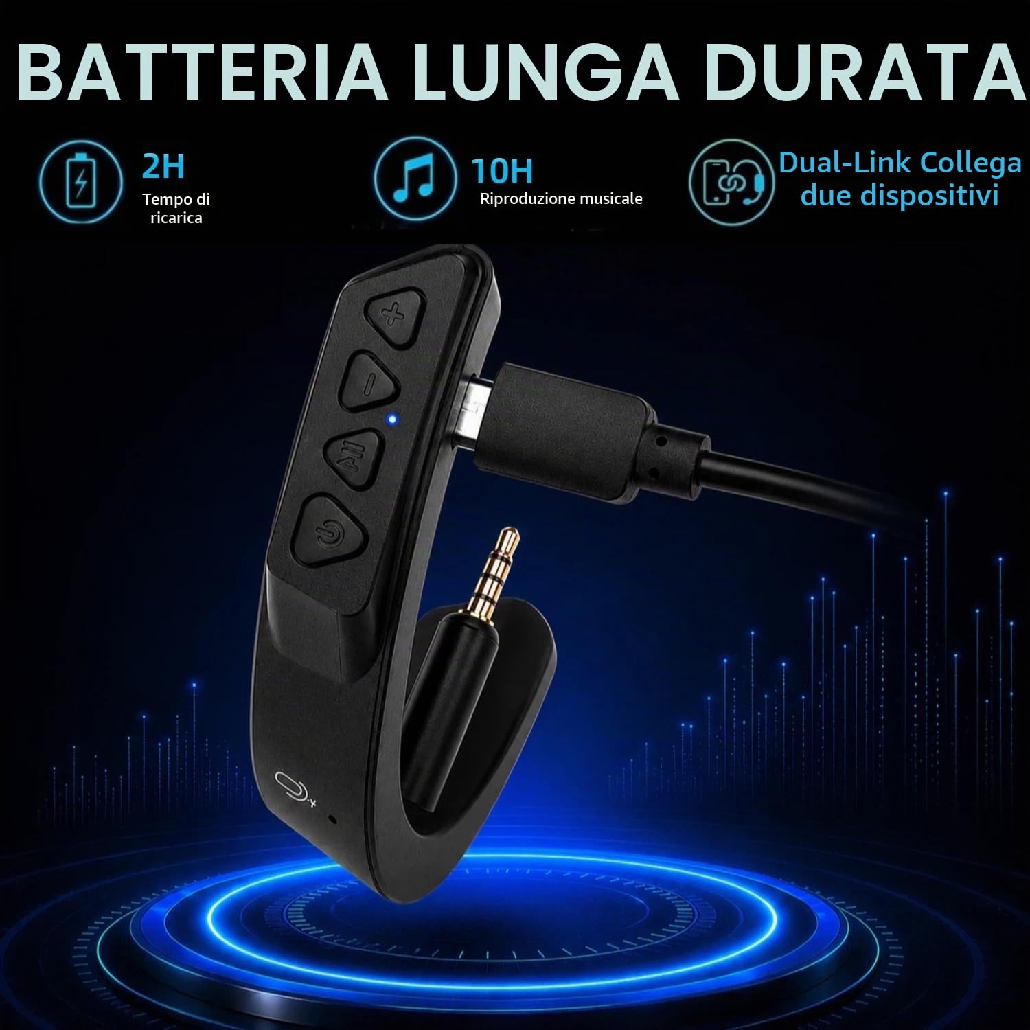 Adattatore Bluetooth wireless per cuffie Bose QuietComfort QC 25 con controllo del volume e microfono Nero + microfono.