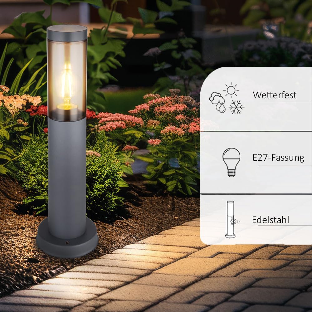 Wegeleuchten Außen Edelstahl Außenlampe Standleuchte Gartenleuchte schwarz, Kupfer rauchfarben, 3 Flammig E27, DxH 28 x 170 cm