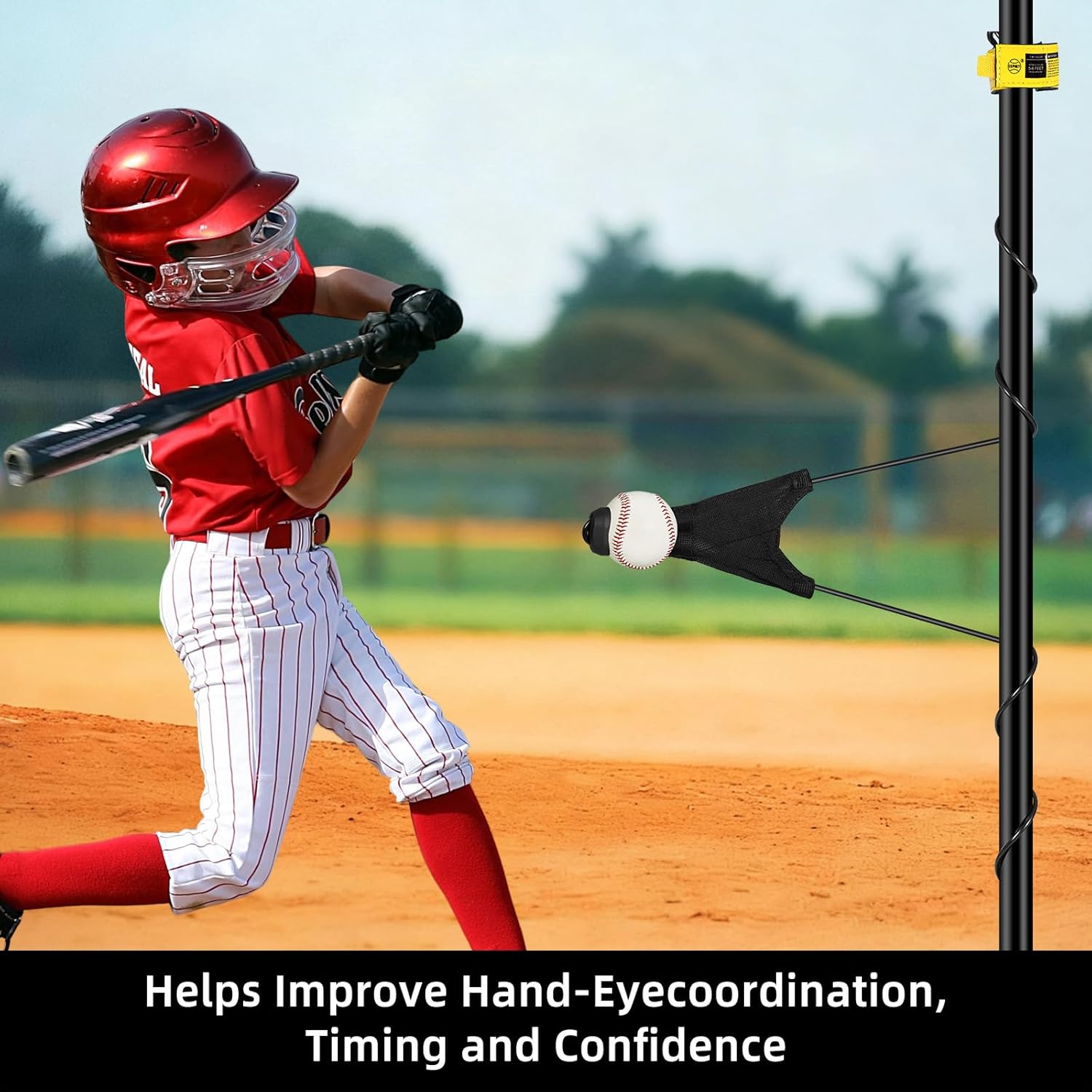 Batting Swing Trainer for Baseball and Softball, Portable Baseball Hitting Trainer, Solo Training Equipment for Beginners to Pros, Easy to Setup