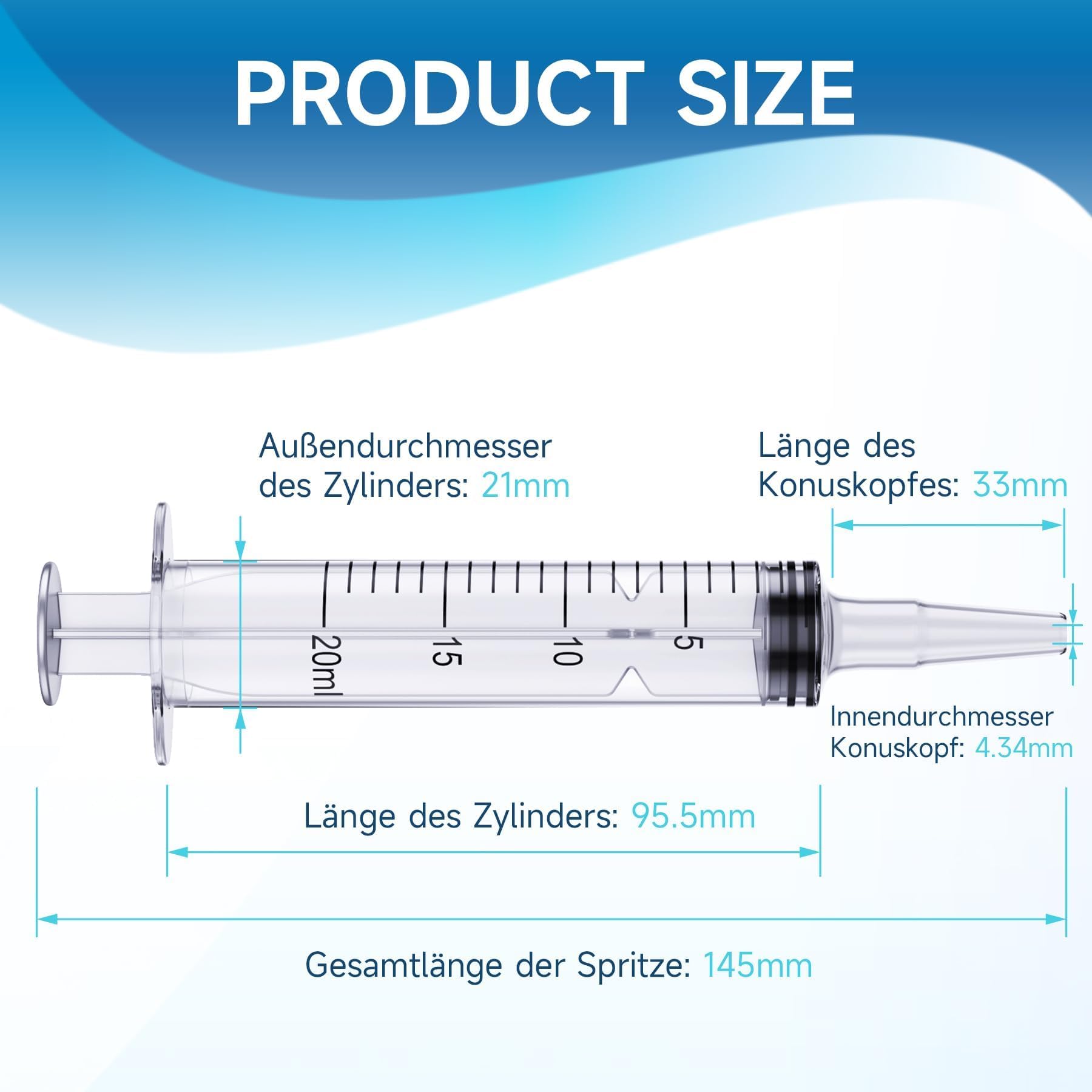 Paquete de 15 jeringas de 20 ml para líquido, líquido, jeringas de plástico, jeringas con tapa y punta de catéter, sellado individual (sin aguja)