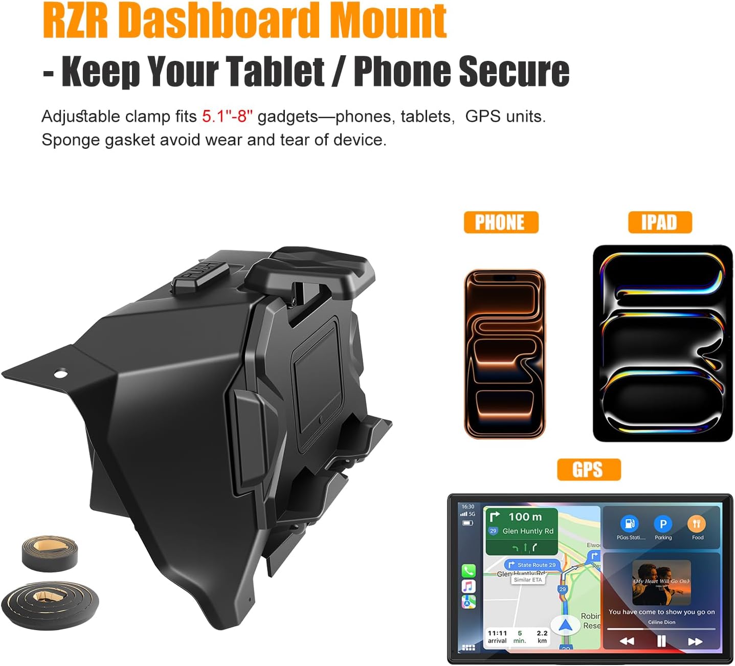 GPS & Tablet Mount Bracket with Storage Box for 2019-2023 Polaris RZR XP 1000/XP 4/Turbo – Adjustable UTV Holder for iPad/Phone