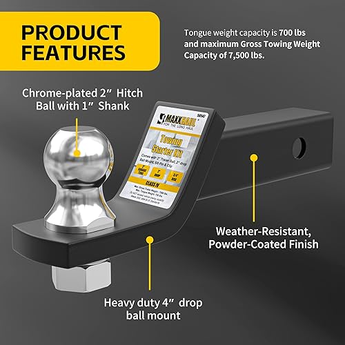 Miniatura 5 de MaxxHaul 50547 Soporte de enganche de remolque con bola y pasador de 2 pulgadas, se adapta a receptor de 2 pulgadas de 2 pulgadas, caída de 7,500
