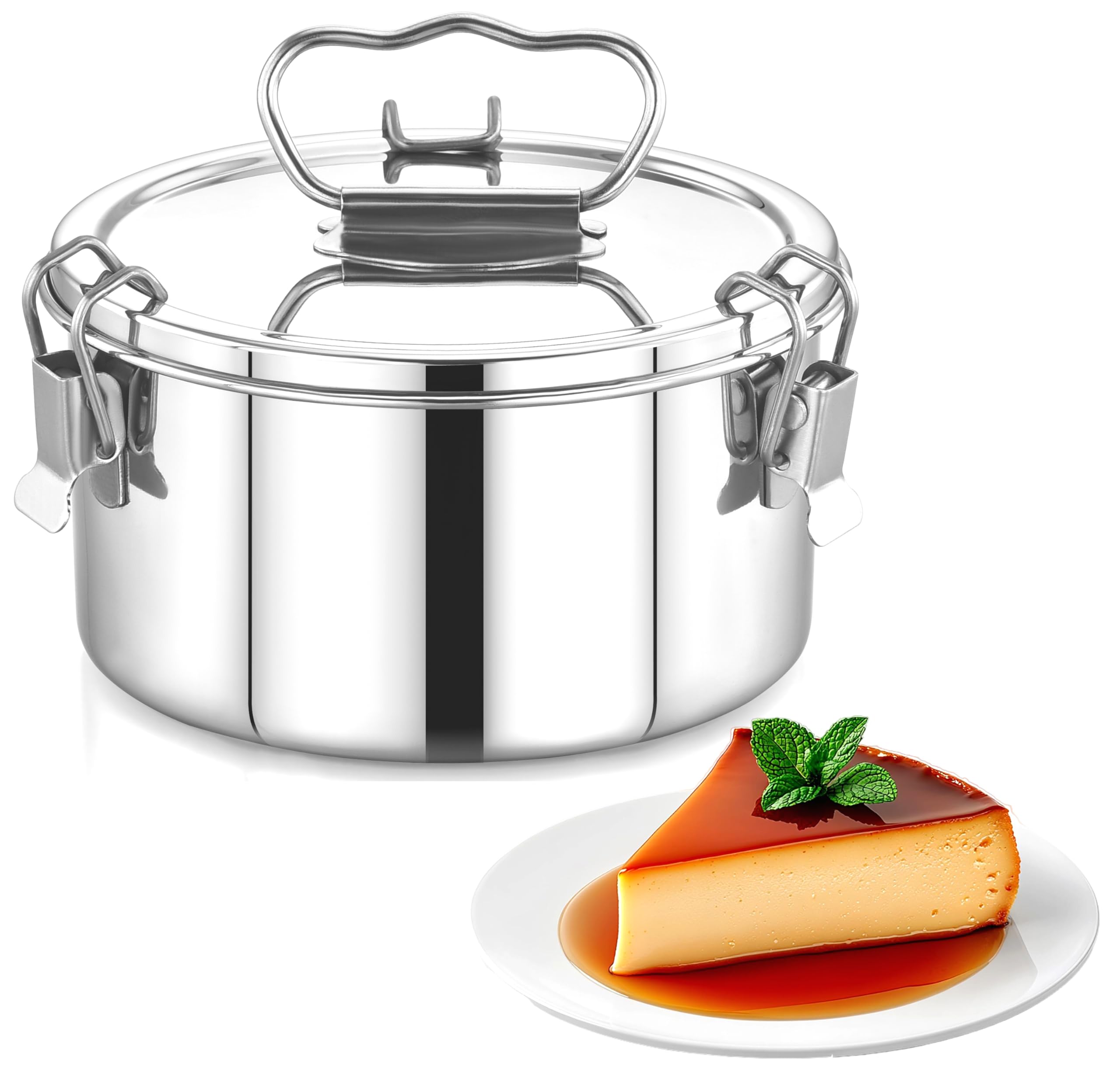 Stainless Steel Flanera, 6 x 6 x 3.5 Inches Flan Pan, Capacity 38 fl. oz, Compatible with Instant Pot 3qt, Molde Para Flan