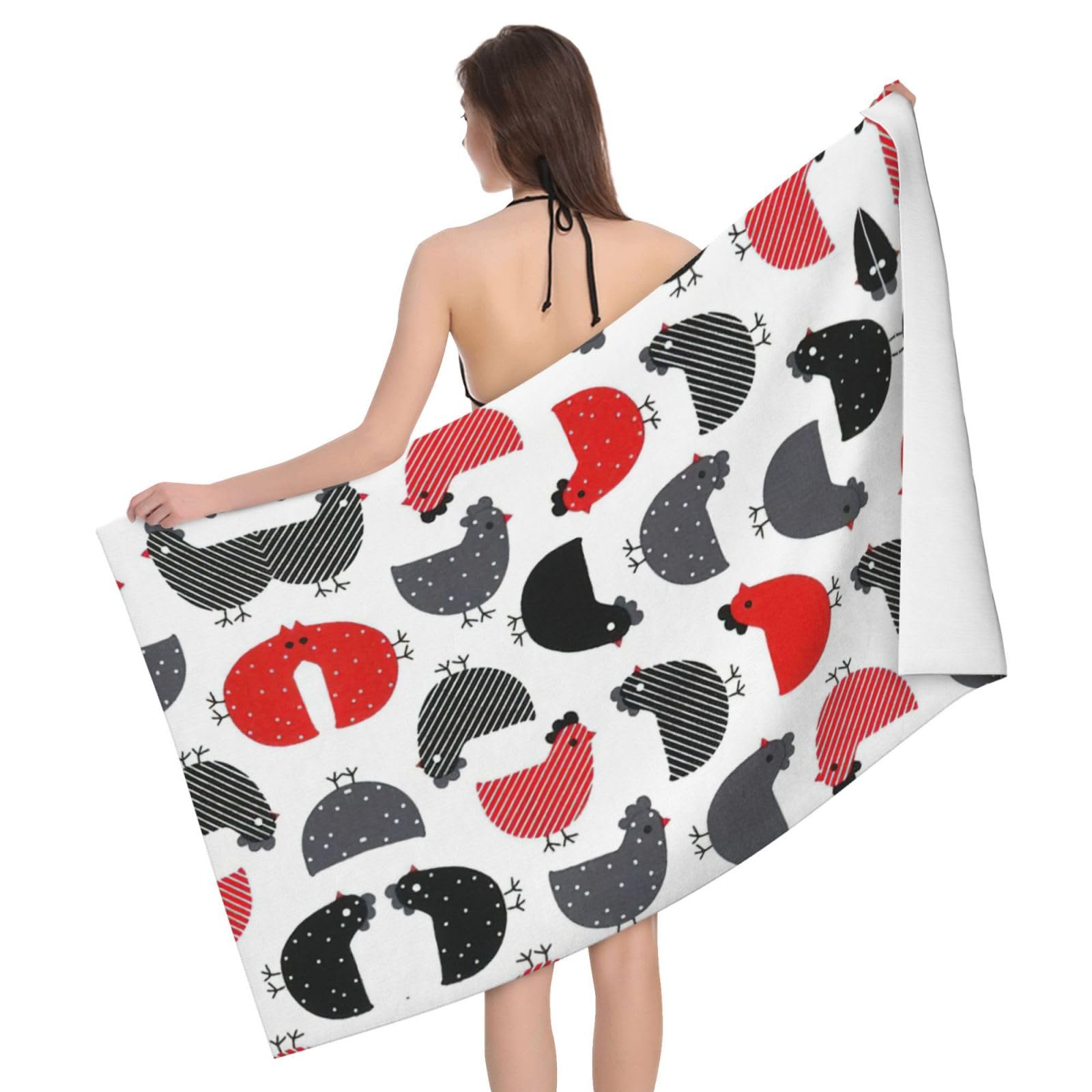 Serviette de bain microfibre anti humidité motif poule