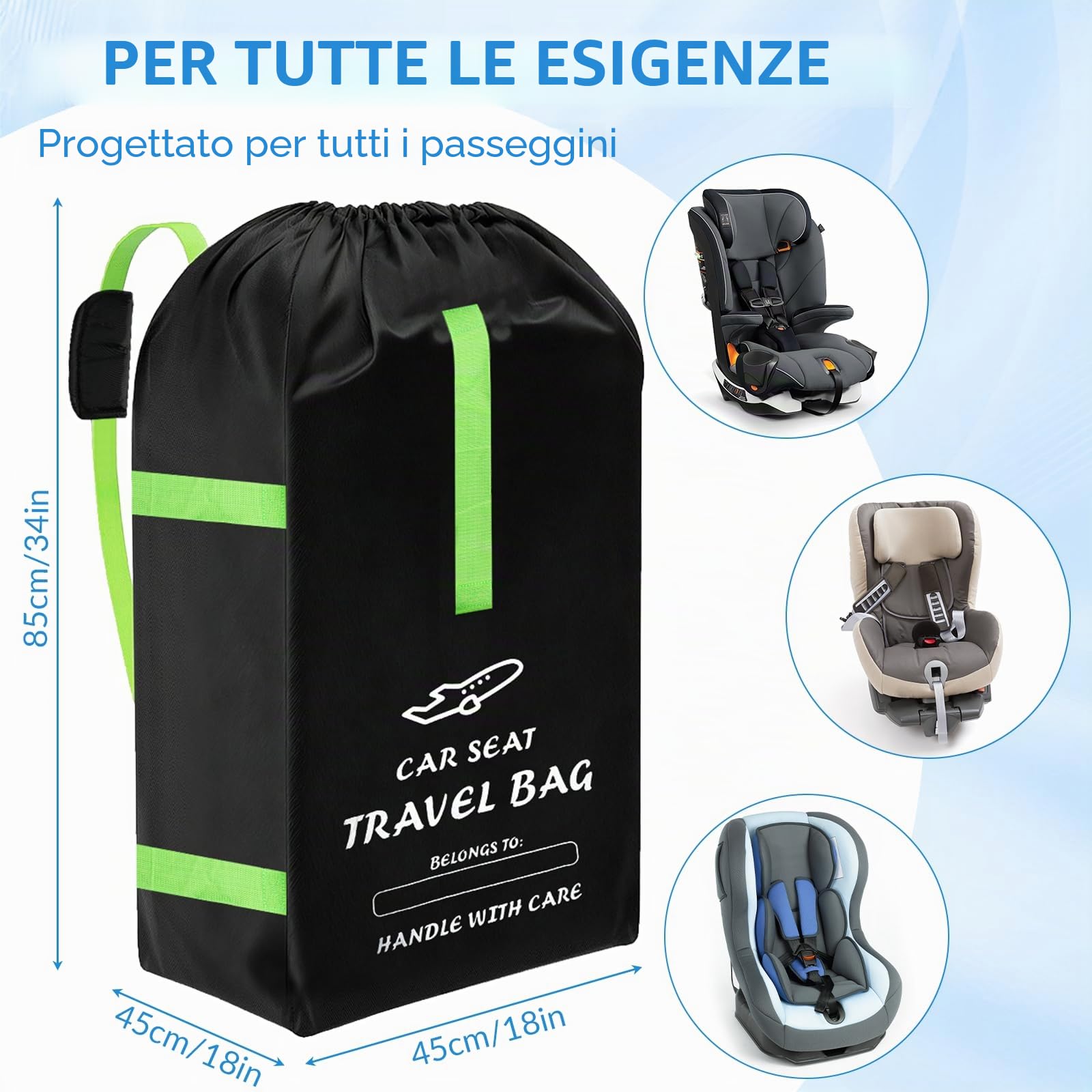 Borsa da trasporto per seggiolino auto per neonati, 34 × 18 × 18 pollici, Borsa impermeabile in tessuto Oxford 600D, Compatibile con Maxi-Cosi, Nuna, Cybex, Borsa per passeggino per viaggi in aereo