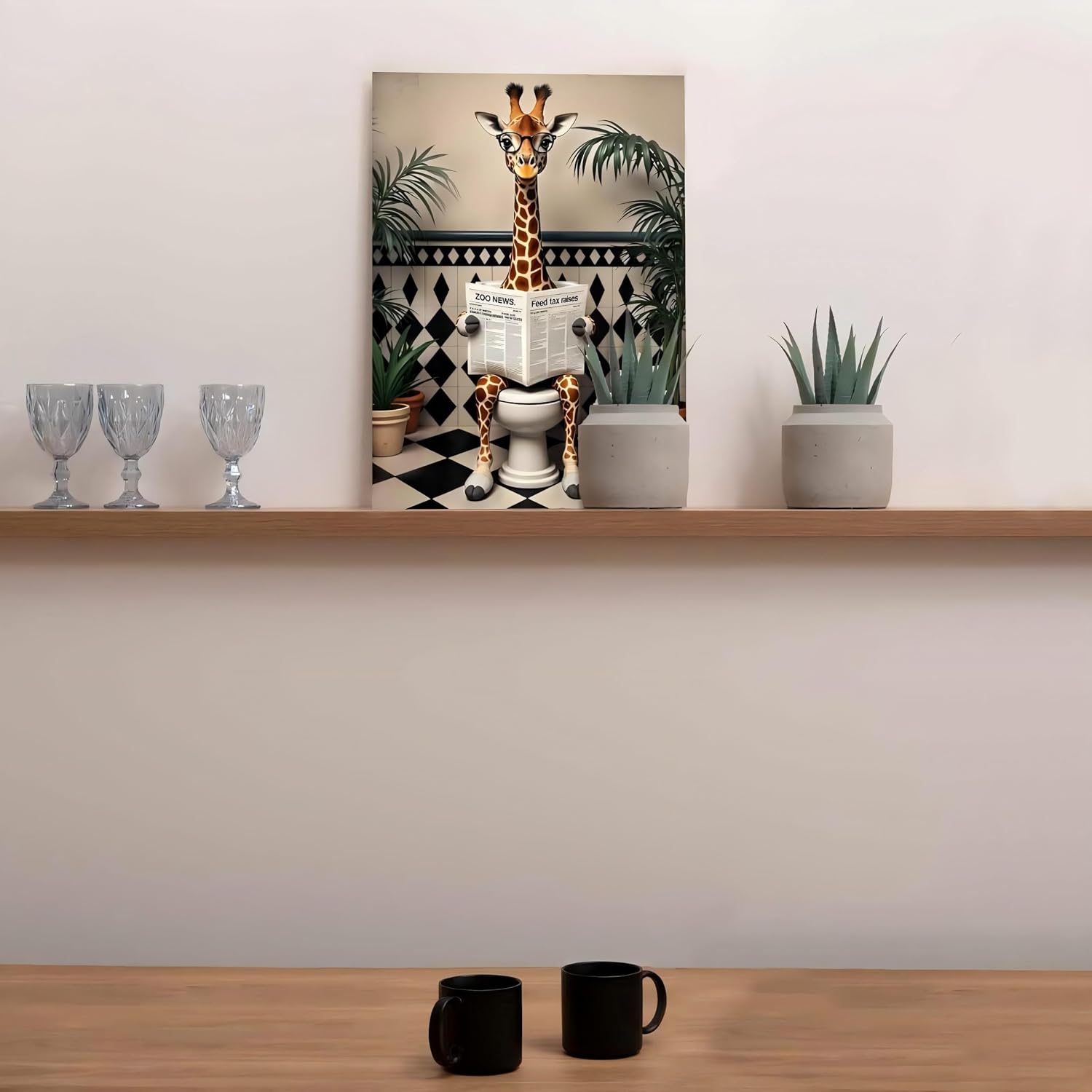 Giraffe Bathroom Animals Paint by Numbers for Adults Digital Oil Painting Activity Kit Art Paintingfor Adults Beginner Home Wall Funny Animal on Toilet Decor Acrylic Painting16x20inch DIY Frame
