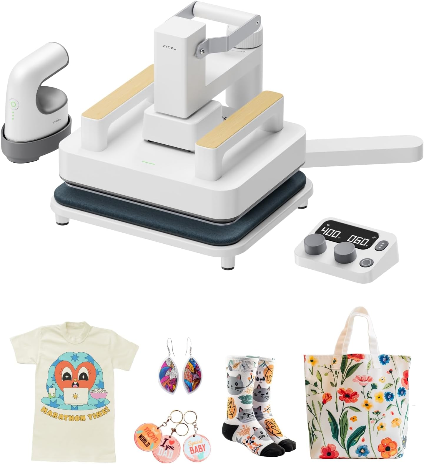 xTool Heat Press Machine 3-in-1 Kit, Smart Press & Mini Iron Press with Platform & Control Pod, 10-25KG High Pressure, Detachable Portable Heat Press Machine for T-Shirts Vinyl Sublimation Crafts