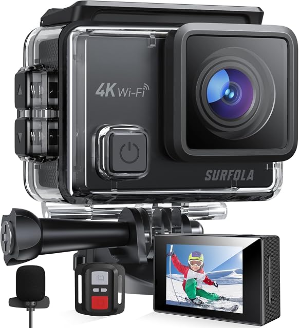 Surfola cámara deportiva 4K 30FPS con micrófono dual y accesorios