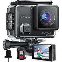 surfola 4k action cam 40 m underwater camera with stabilization 170   wide angle external microphone 2 rechargeable batteries remote control and mounting accessories for snorkelling