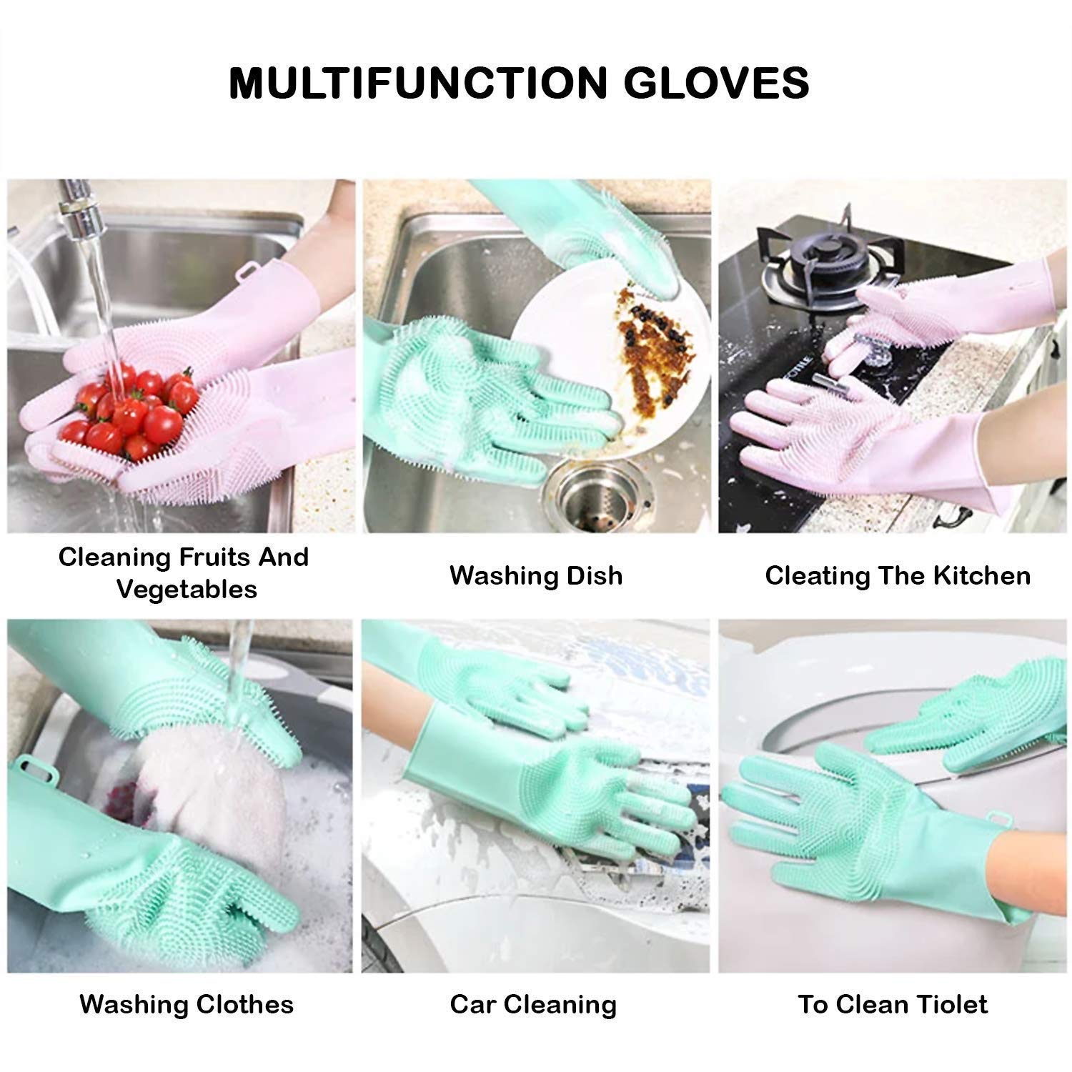 OXSAM Silicone Hand Gloves For Dish Washing Pet Grooming, Car Wash, Bathroom Cleaning, And Kitchen Pack of 1 (Multicolour) 1