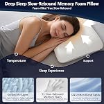 Memory Foam Pillow Queen Size, Cooling Orthopedic Bed Pillow for Sleeping – Medium Firm Neck & Shoulder Support, Double-Sided Design for All Seasons, Washable Cover (White 1.0, 70 * 40 * 10cm)