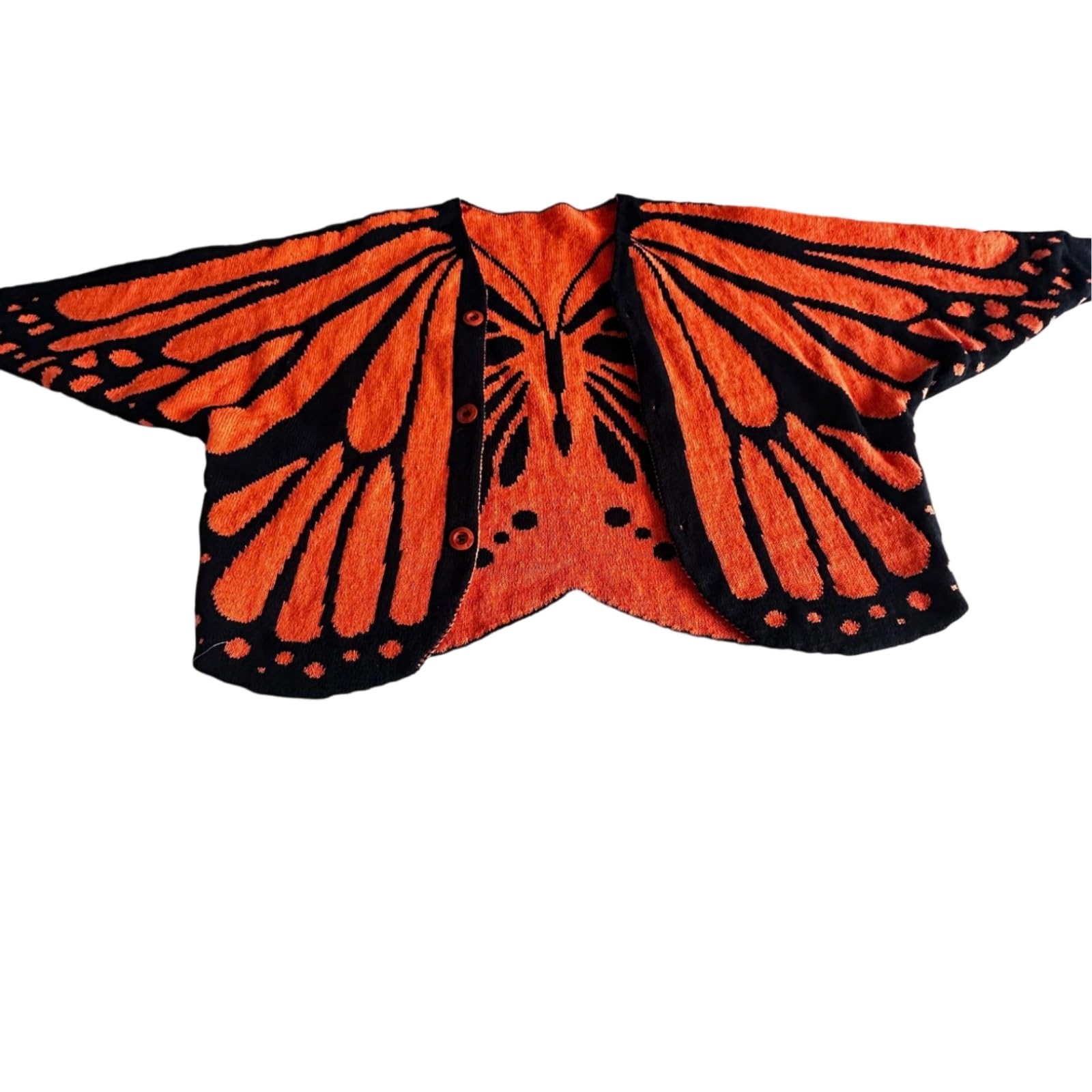 URJIX Wing-Shaped Panels Butterfly Cardigan Jacquard Knit Cape Cardigan Scalloped Edges Shoulder Wrap Decorative, Black Orange, 140-65cm-picture-59