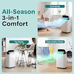 SereneLife Portable Air Conditioner, Dehumidifier & Fan | 3-in-1 8,000 BTU AC, Cools up to 350 Sq Ft- Includes 3 Fan Speeds, Remote Control, & Window Exhaust Kit