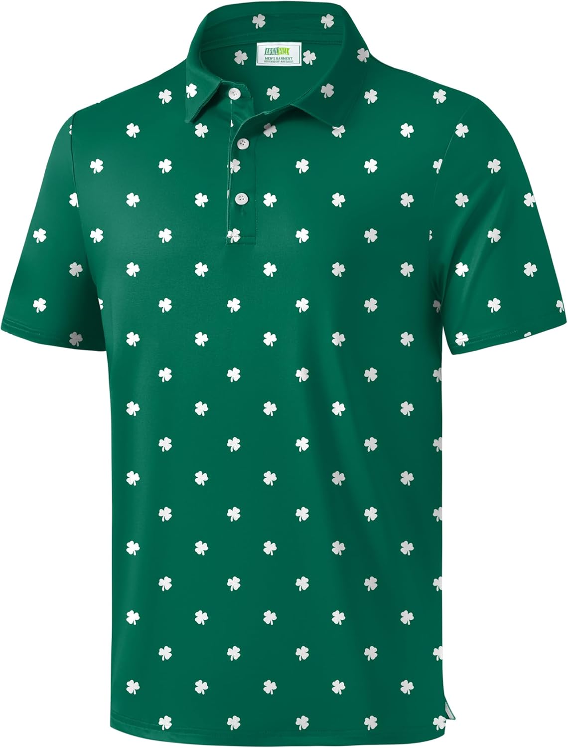 Arvilhill Mens St. Patricks Day Shirt Four Leaf Clover Green Golf Irish Polo (S-3XL)