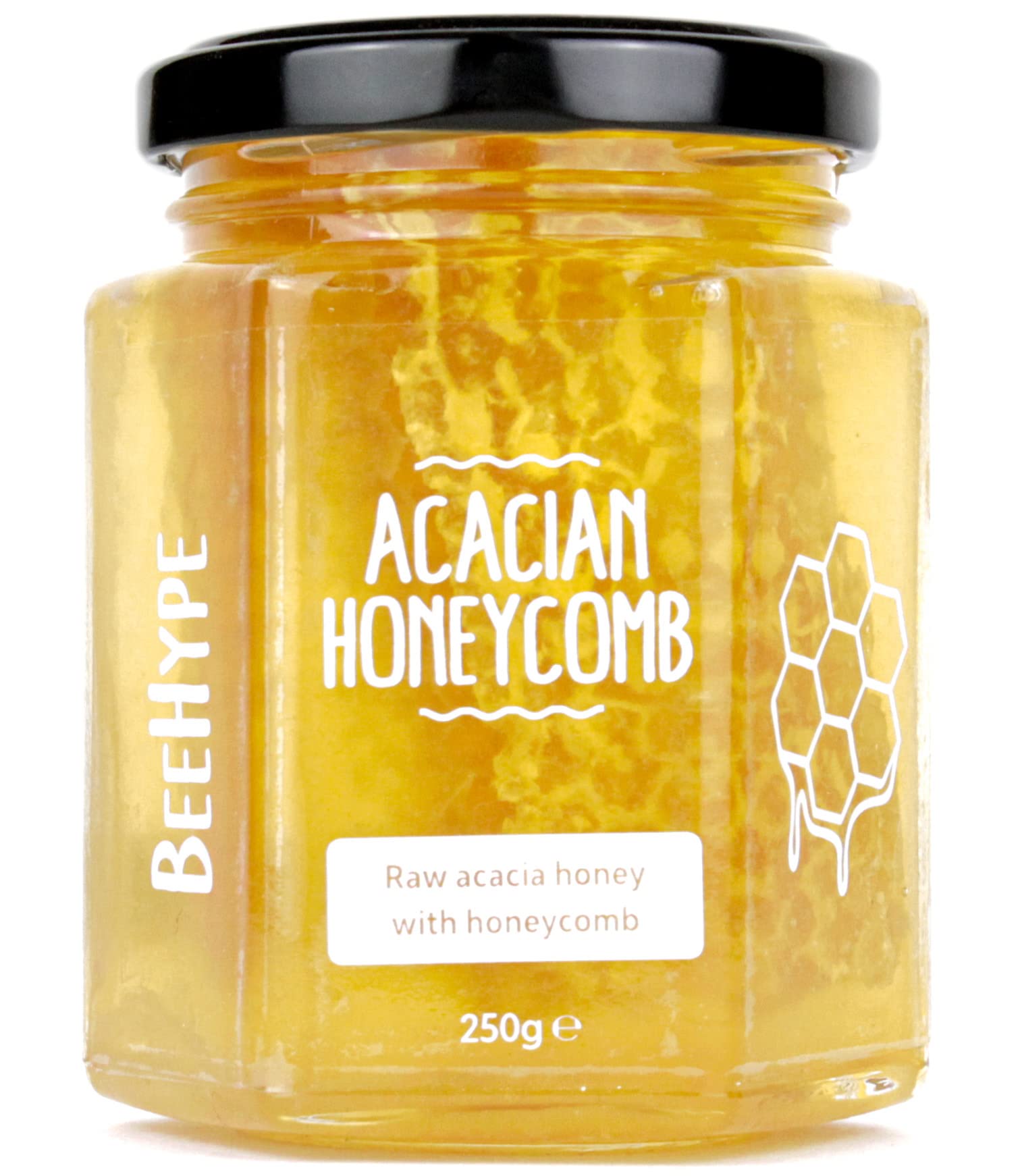 BeeHype Acacian Honeycomb Honey - 100% Pure Unprocessed Raw Acacia Honey with Natural Enzymes, Vitamins, Minerals, and Antioxidants - 250g