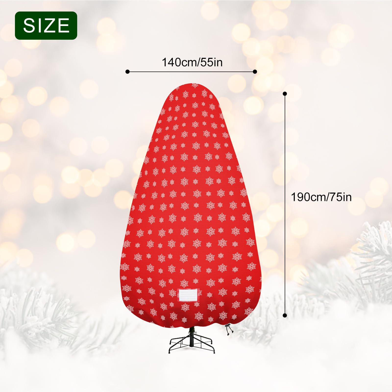 Delixike Upright Christmas Tree Storage Bag, Adjustable Straps, Tear Resistant, 7.5Foot Trees - Snow Printing Red - Image 2