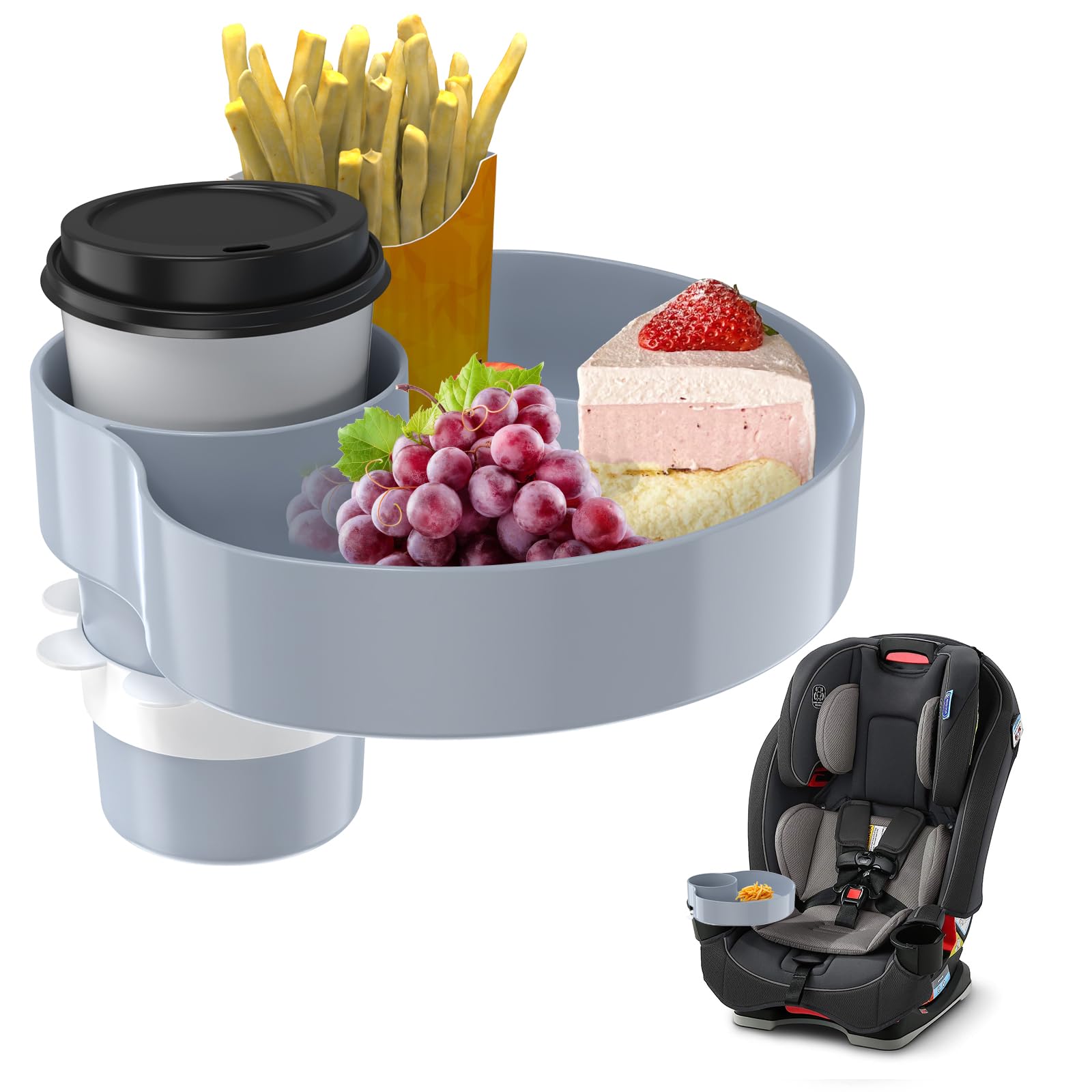 Kids Car Seat Tray, Travel Tray with Cup Holder for Toddler Baby, Kids Car Seat Food Snack Organizer for Road Trip, Stroller snack Organizer Travel Must Haves Toddler Must Haves (Light Grey, 1 PCS)