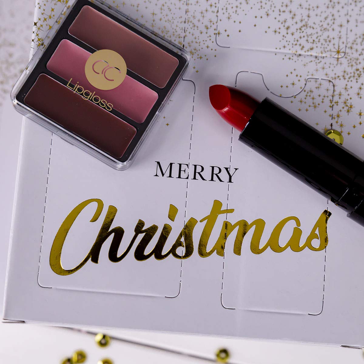 Accentra – calendario de Adviento de belleza con 24 artículos de maquillaje&cosméticos- Calendario para mujeres con brillo de labios, rímel esmalte de uñas, sombras de ojos, aplicadores y más