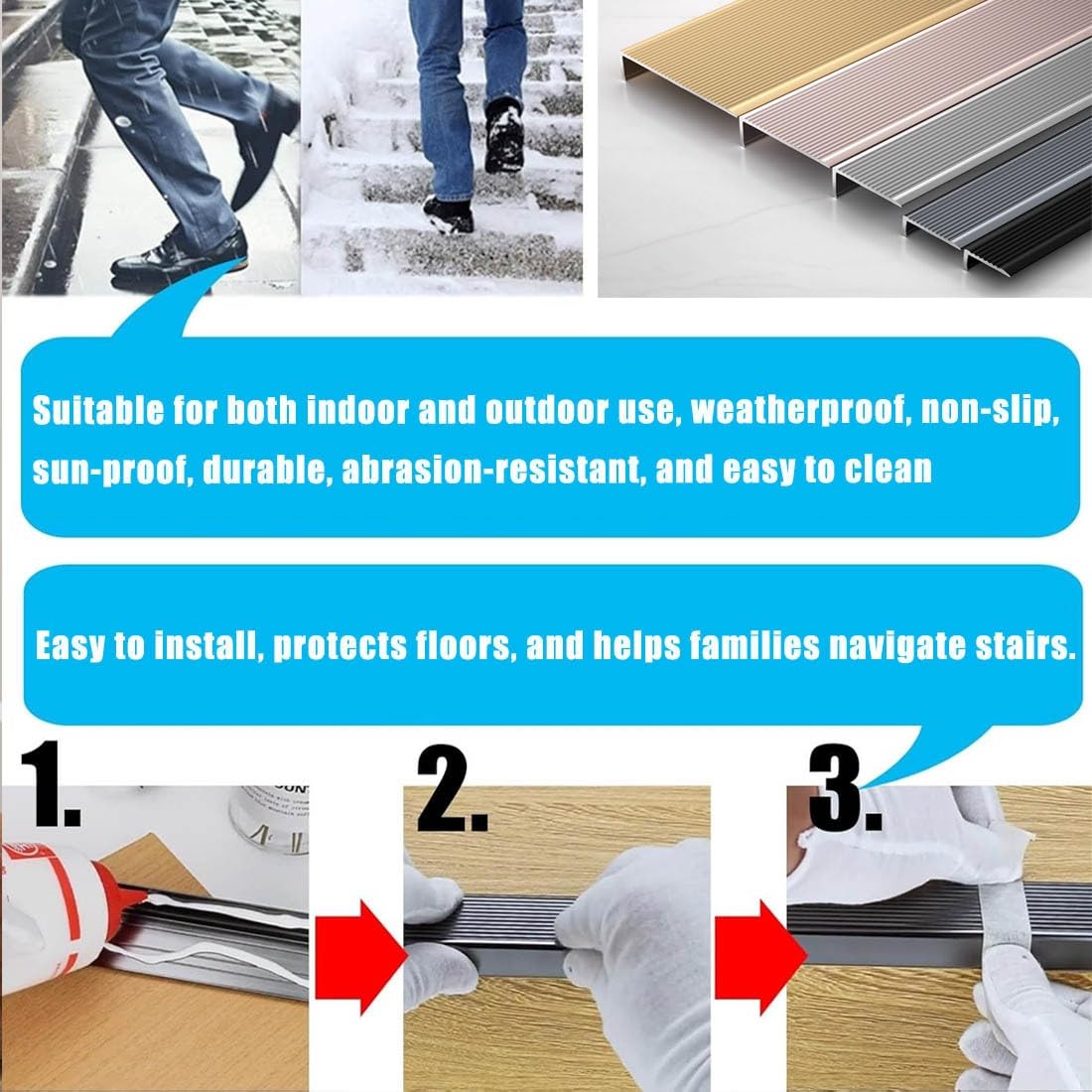 3 szt. Stopniowe wykończenie krawędzi w kształcie litery L w kolorze różowego złota 35,4 cala/90 cm, aluminiowa antypoślizgowa osłona krawędzi schodów, metalowe nakładki na noski schodów(5x3cm)