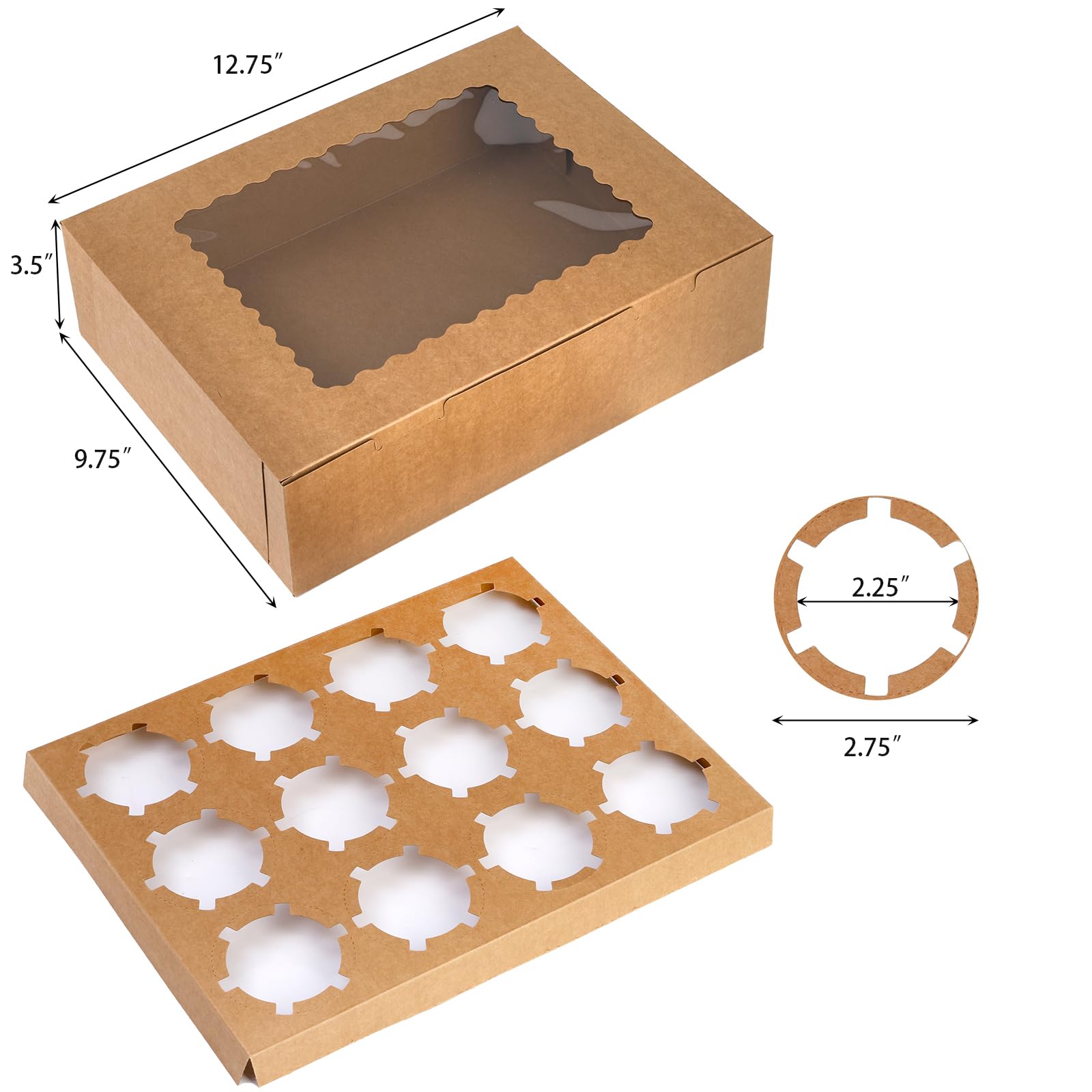 Jucoan 20er Set Cupcake Muffin Box aus Kraftpapier mit Großem Sichtfenster je 12 Loch Kuchenboxen Cupcake Boxen mit Abnehmbaren Einsätzen Cupcake Behälter mit Fenster für Muffins Cupcake Macarons