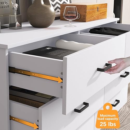 Miniatura 6 de Bigbiglife Cómoda de madera para dormitorio, cómoda doble de 6 cajones, cómoda moderna con cajones profundos, organizador de almacenamiento grande