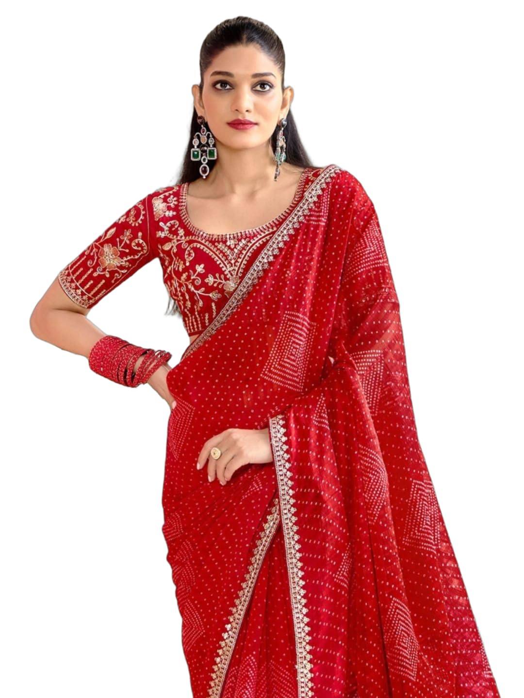 Women's Bandhani Printed Chiffon Saree with Unstitched Blouse Piece, Ethnic Wear-image-26