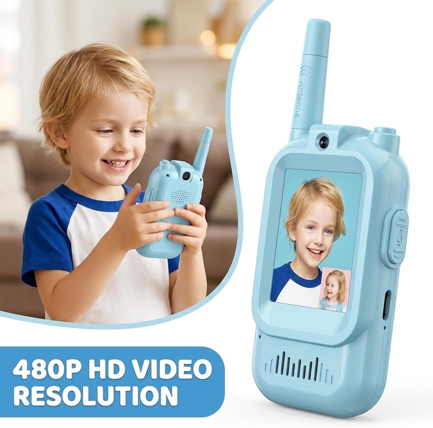 Video Walkie Talkie Niños con Cámara, Set de 2, 4 Efectos de Voz, Alcance 300m, Recargable USB-C, Pantalla LCD, Regalo Cumpleaños para Niña Niño 6-10 Años, Camping Excursión 3
