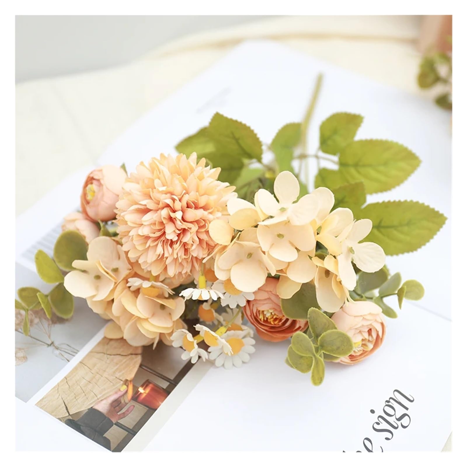 LXLAEOANG Artificial Flower Branches Delicate Silk Rose Tea Bud Sunflower Wedding Decoration Home Dandelion Hydrangea Artificial Flowers(Color9)