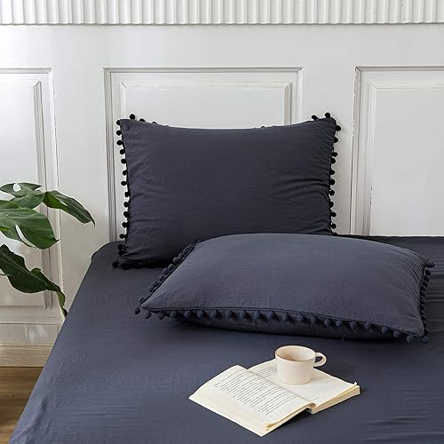 Miniatura 139 de Blue Body Pillow Cover Shabby Chic Long Pillow Case Cover Navy Blue Pom Poms Fringe Body Pillow case with Pocket Closure 20x54 inches(Body,Navy Blue)