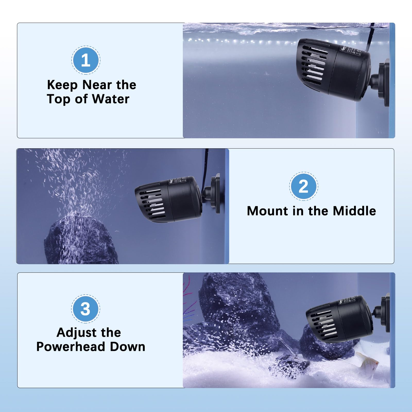hygger 3997LPH Pompe à Vagues pour Aquarium,6W Pompe de Brassage Circulation pour l'eau Silencieuse à 360 Degrés pour Aquariums d'eau Douce et d'eau Salée de 154 à 378L