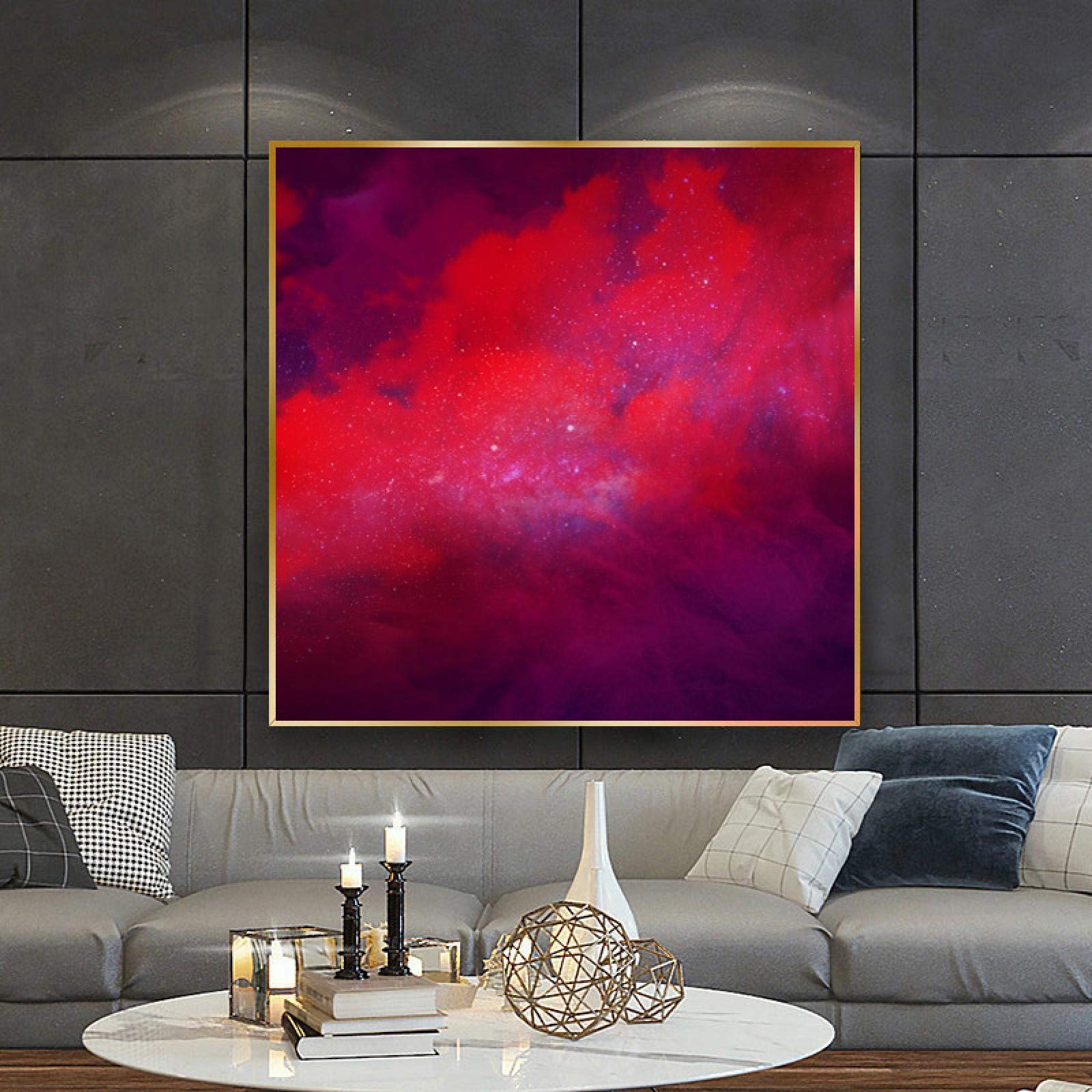 Toile nébuleuse espace rouge affiche paysage abstrait étoiles 50x50