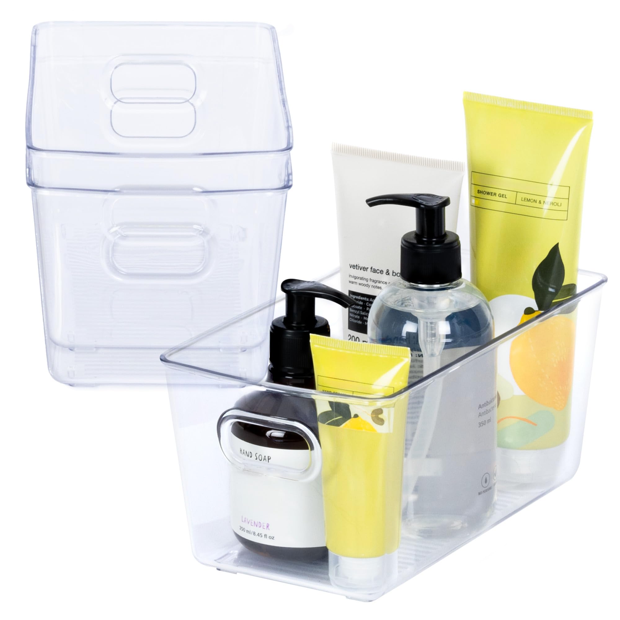 Livivo Clear Set Of 3 Storage Organisers Stackable Containers Space Saving Trays Multipurpose Perfect For Kitchen Cabinet, Pantry, Fridge, Freezer, Countertop, Bathroom, Bedroom S - (23.3 X 13.3)