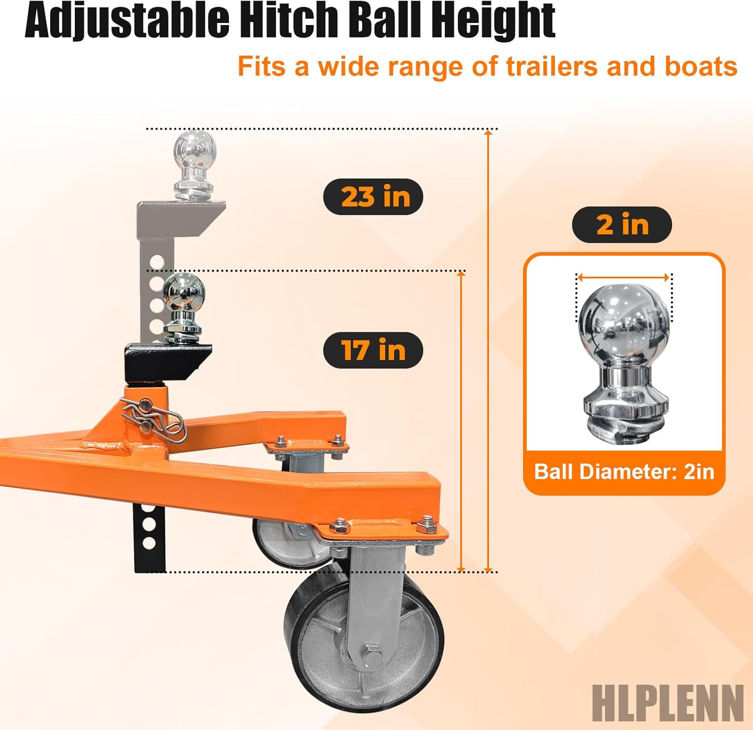 Trailer Dolly Trailer Tug Mover Tow Dolly with 2 inch Ball, 3500LBS Tongue Weight Capacity, Heavy Duty Steel & Portable Maneuverable Boat Dolly for RV, Boat, Jetski & Motorcycle