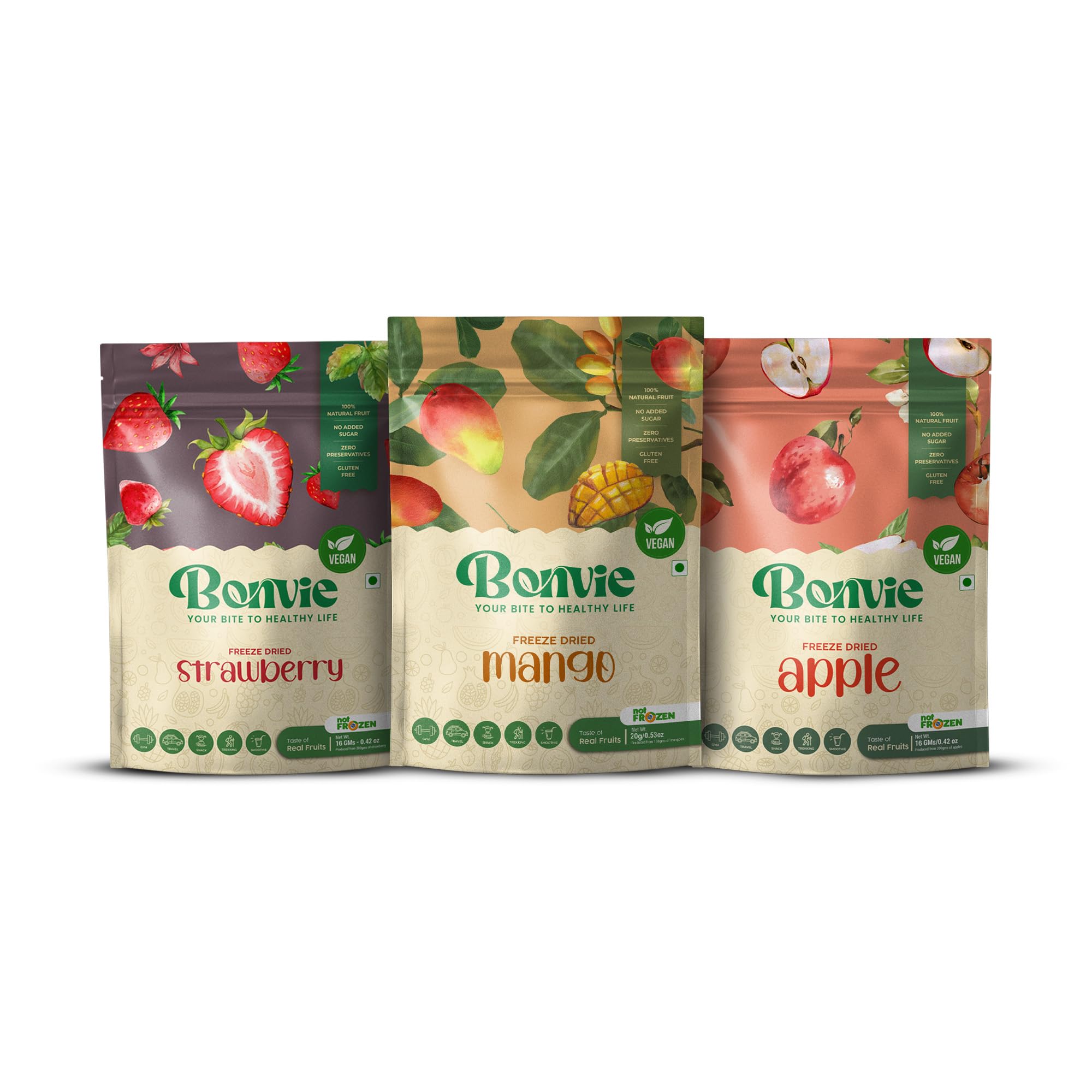 Bonvie Snacks Freeze Dried Fruits Mix Combo Apple, Strawberry, Mango – Natural, No Preservatives, No Added Sugar, Healthy, Gluten-Free, Low-Fat, On-The-Go Snack for Kids & Adults (Pack of 3, 20g)-image-16