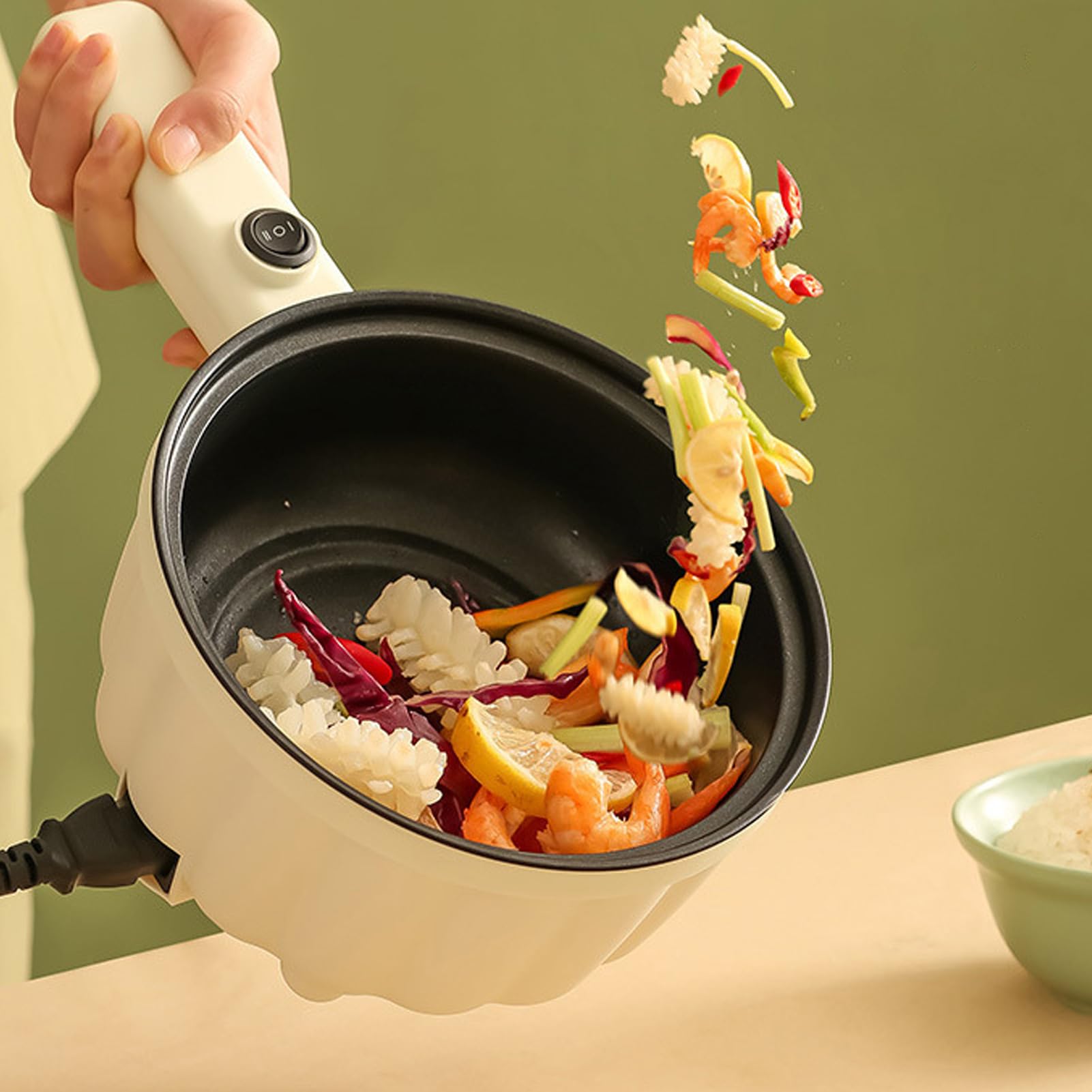 Multicuiseur électrique,Petite Poêle électrique,2L Marmite électrique en Antiadhésif,Marmite Hot Pot Électrique portable de voyage,avec cuiseur vapeur,pour Steak,Soupe,œufs,Nouilles (Style 2)