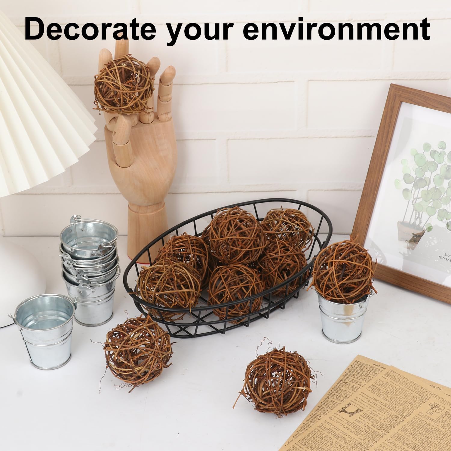 60 PCS 2.36 inch Decorative Wicker Rattan Balls, Wicker Dried Vine Balls for Party Wedding, Table Decoration and Home Décor