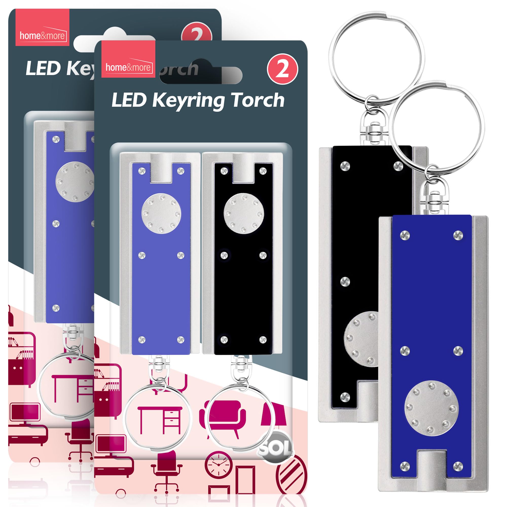 Sol Black And Blue 4Pk Led Keyring Torch Compact Pocket Light With Built In Batteries Mini Keychain Lamp For Camping Hiking Outdoor Travel Emergency Use Portable Bright Utility Illumination