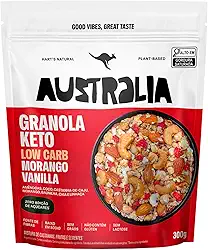 Hart's Natural Granola Australia Keto Low Carb Morango e Baunilha - Granola Sem Açucar, Sem Lactose, Sem Glúten, Vegano - 100% Natural - Alto em Fibras - 300g