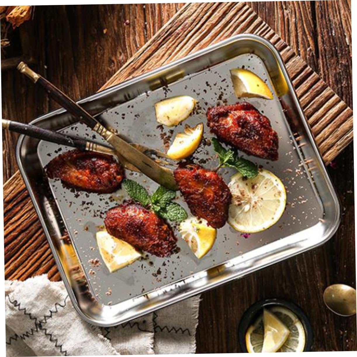 3pcs Stainless Steel Baking Tray Oven Baking Sheet Lightweight Bbq Appetizer Plates for Cookies Roasts More Dishwasher Safe